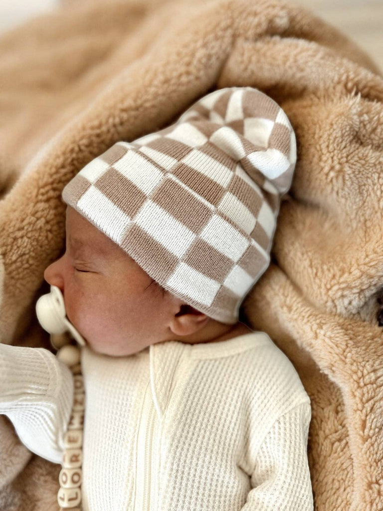 Beanie | Tan Checkerboard