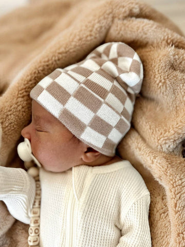 Beanie | Tan Checkerboard