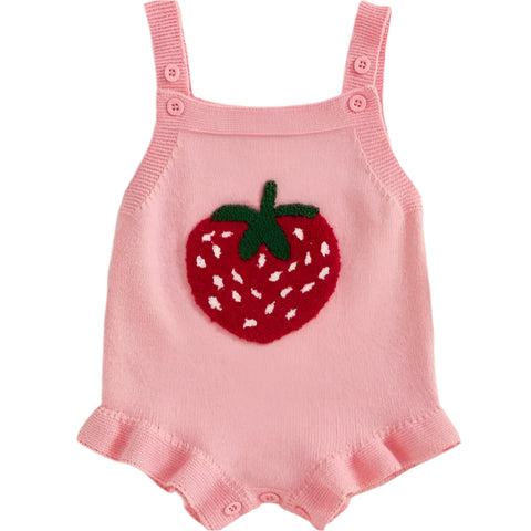 Knit Romper | Pink Strawberrry