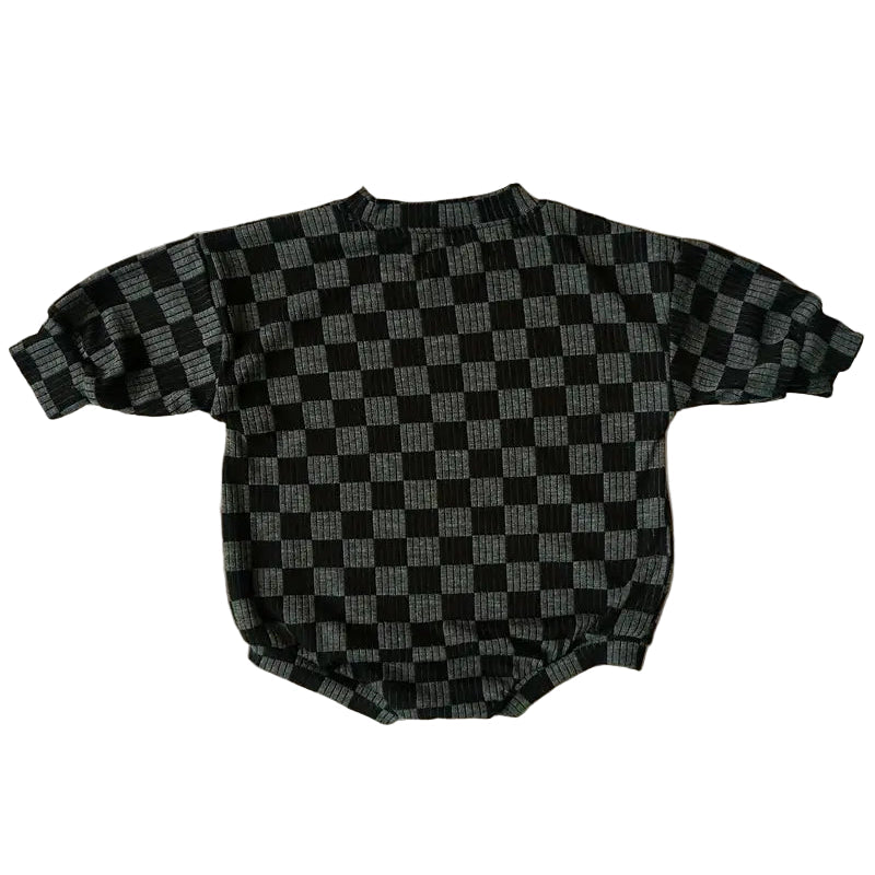 Knit Romper | Black Checkers