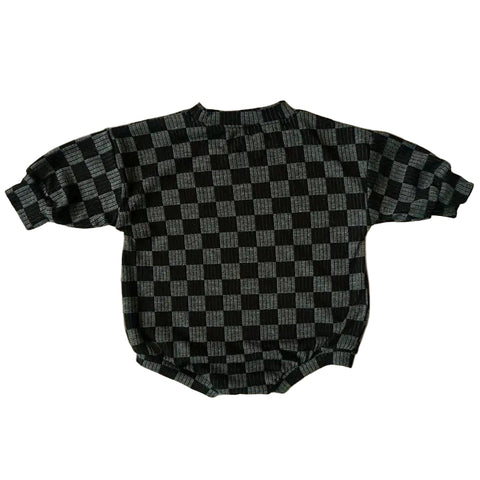 Knit Romper | Black Checkers