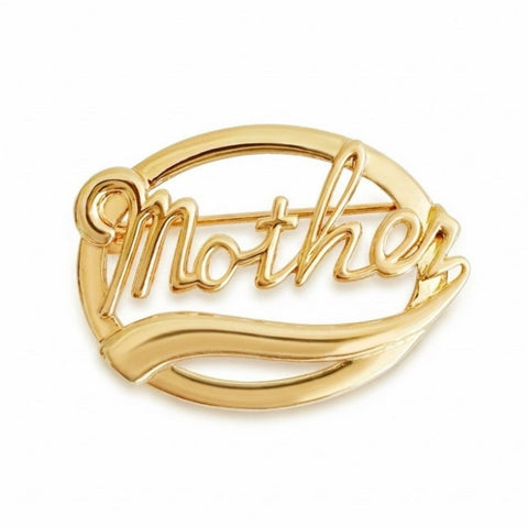 Retro Script Golden Mother Brooch Pin