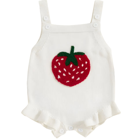 Knit Romper | White Strawberry