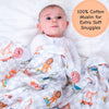 LollyBanks - Baby Muslin Swaddle Blanket 47x47 Wild Wheels